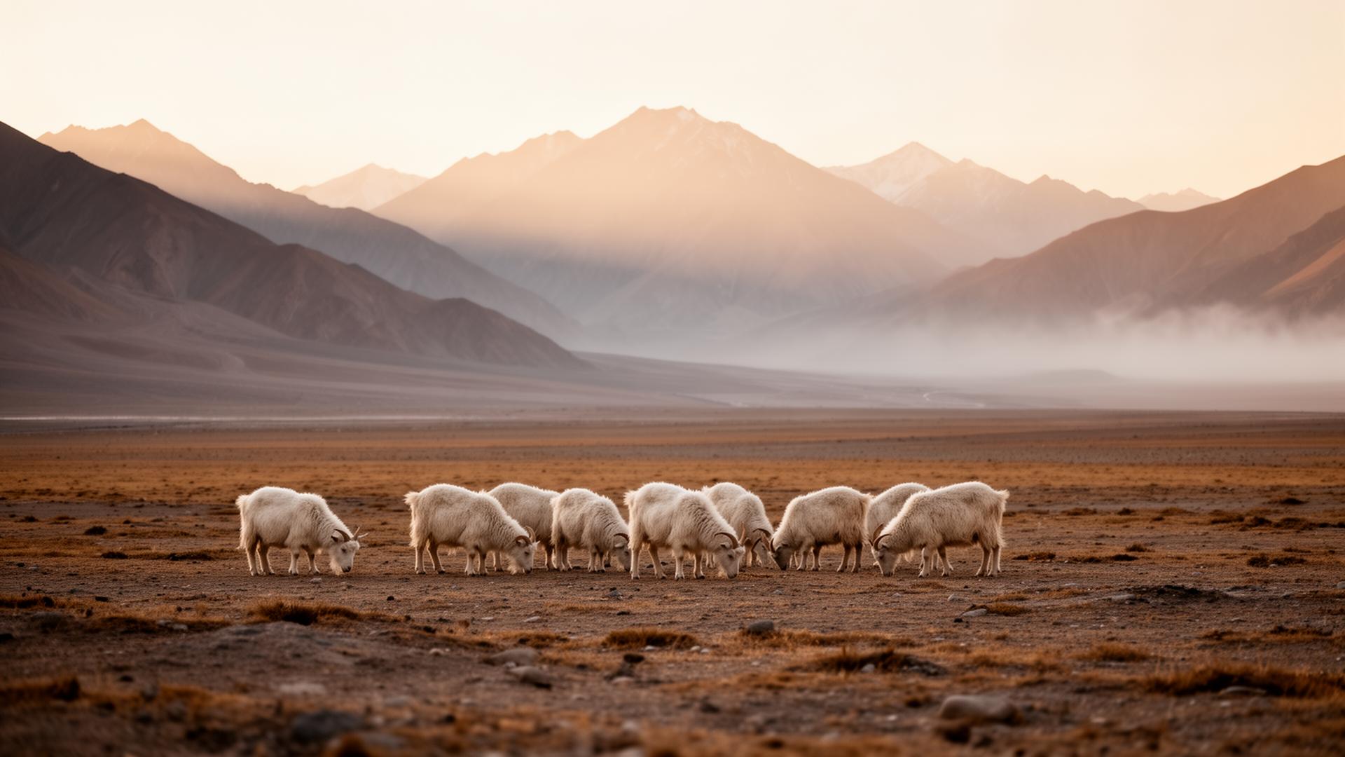 Changthangi goats grazing on the Ladakhi plateau